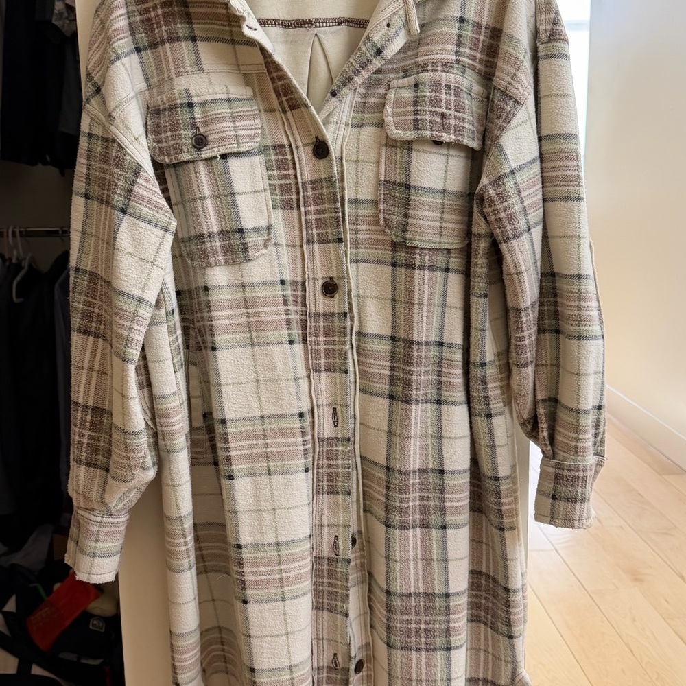 We The Free Cream and Brown Plaid Utility Jacket - Picture 2 of 5